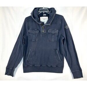 Abercrombie & Fitch Thermal Henley Hoodie Blue Pockets Men’s Size XXL Y2K Muscle